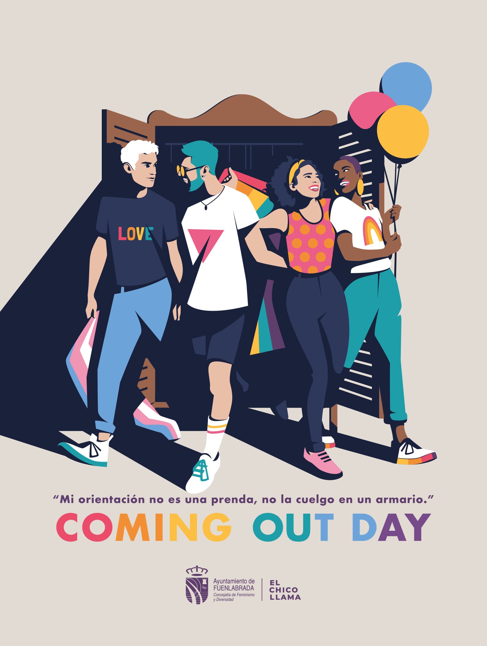 Ilustración para el Coming Out Day - Concejalía de Feminismo y Diversidad del Ayuntamiento de Fuenlabrada.