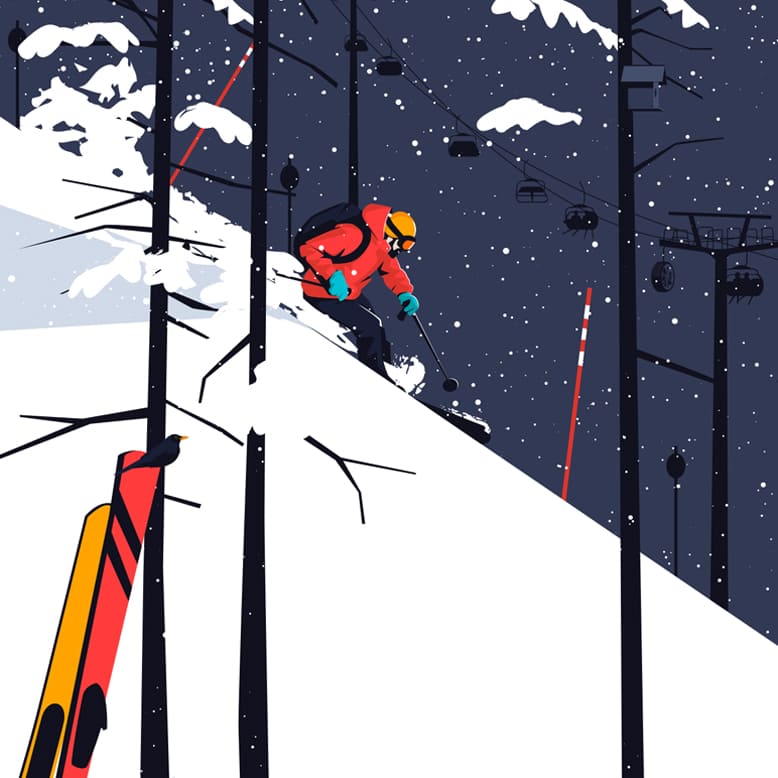 Illustration of a ski resort / Continental - El Chico Llama